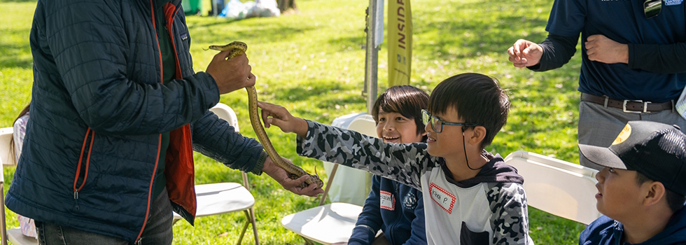 Children watching show with reptiles